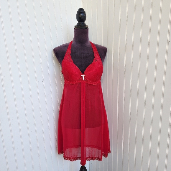 NWOT Marilyn Monroe Intimates Red Sheer Nightie Babydoll Lingerie Bra Slip XL - Picture 1 of 12